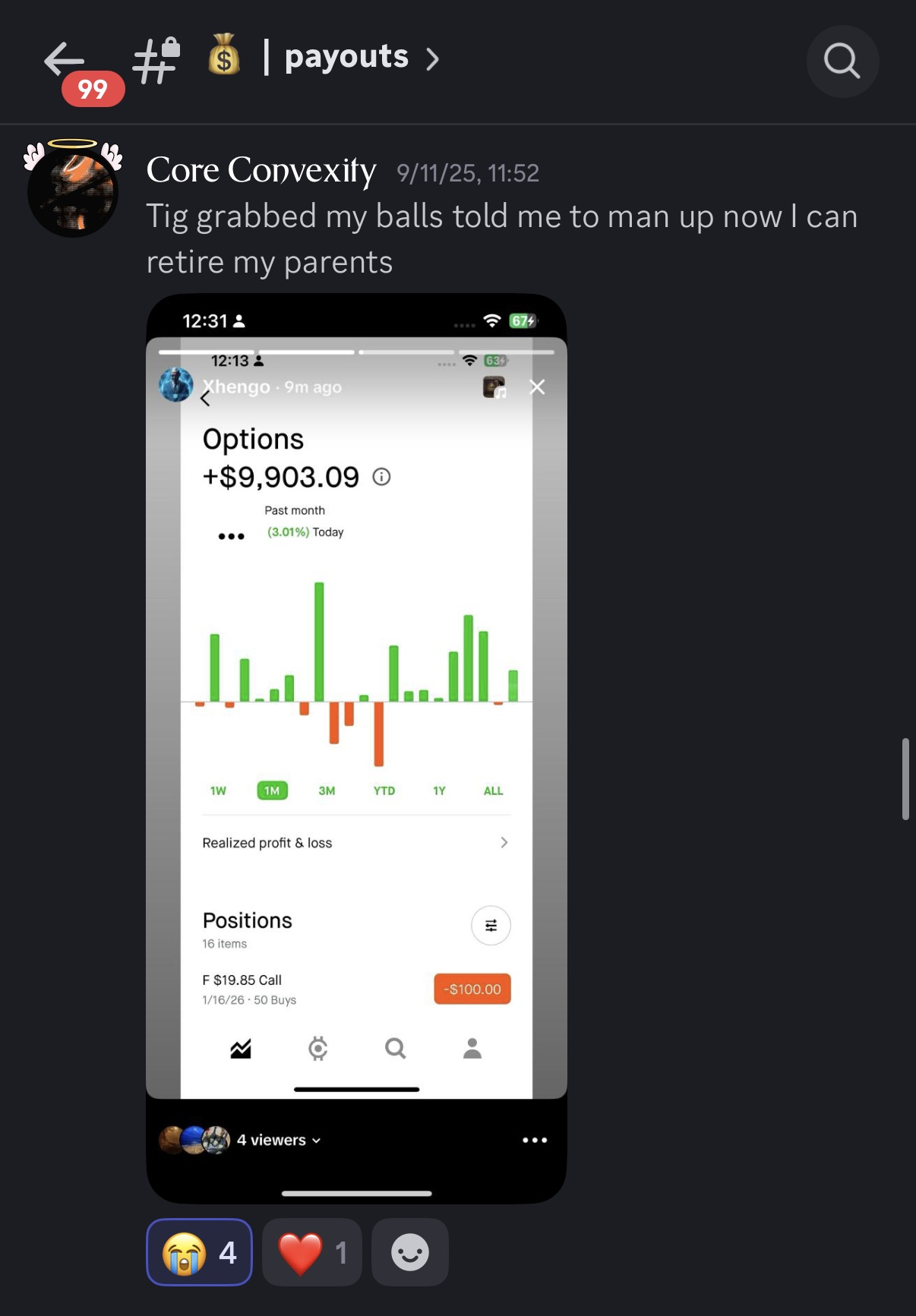 Options account up $9,903.09 over the past month