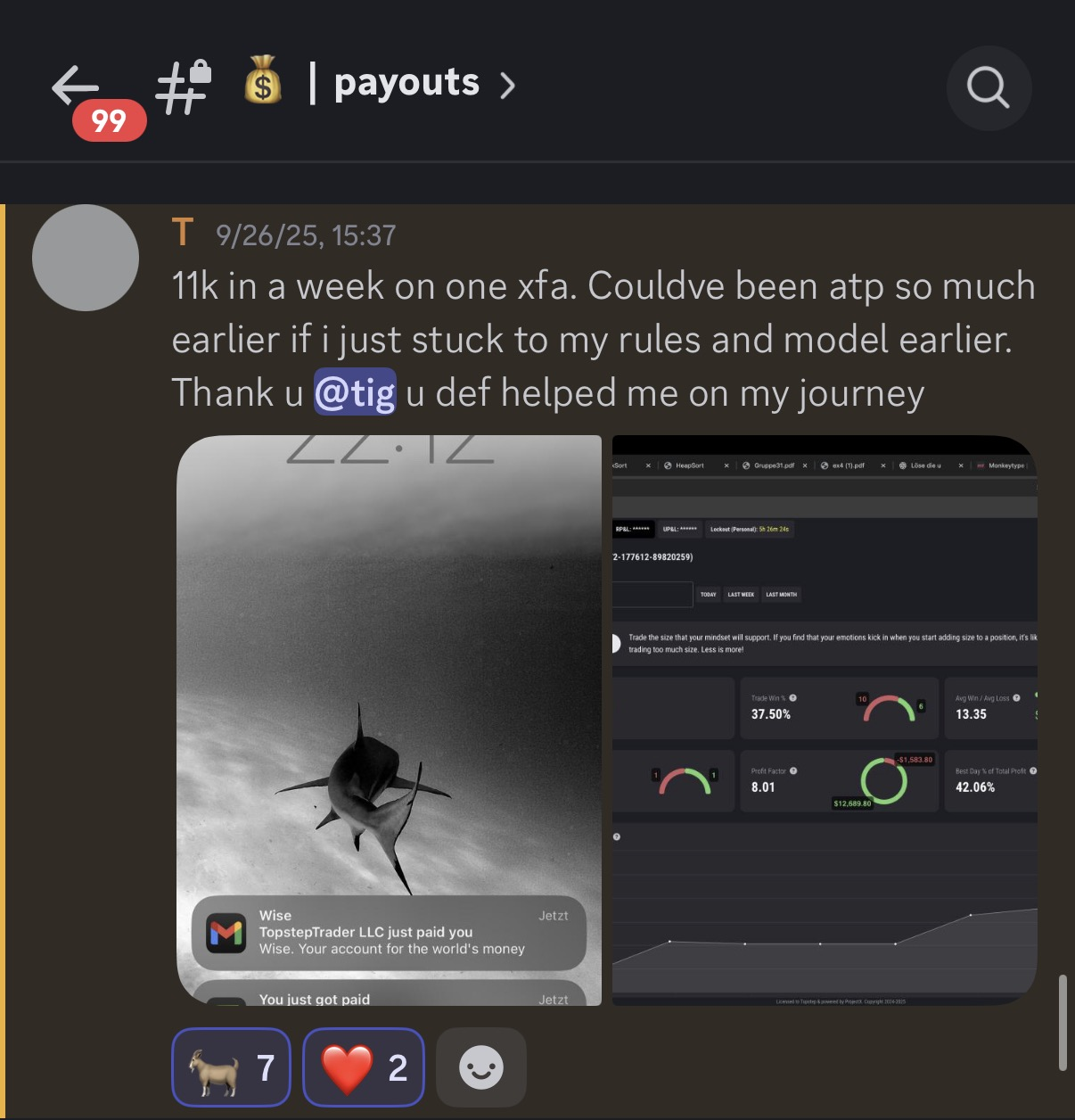 11k in a week on one account — Wise payout notification and stats dashboard